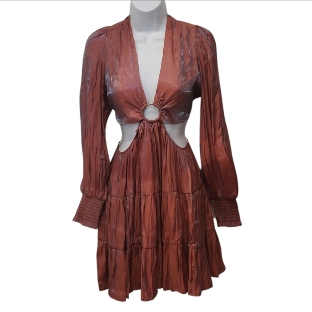 Peach Love Iridescent Cut Out Evening Party Dress - Picture 2 of 7